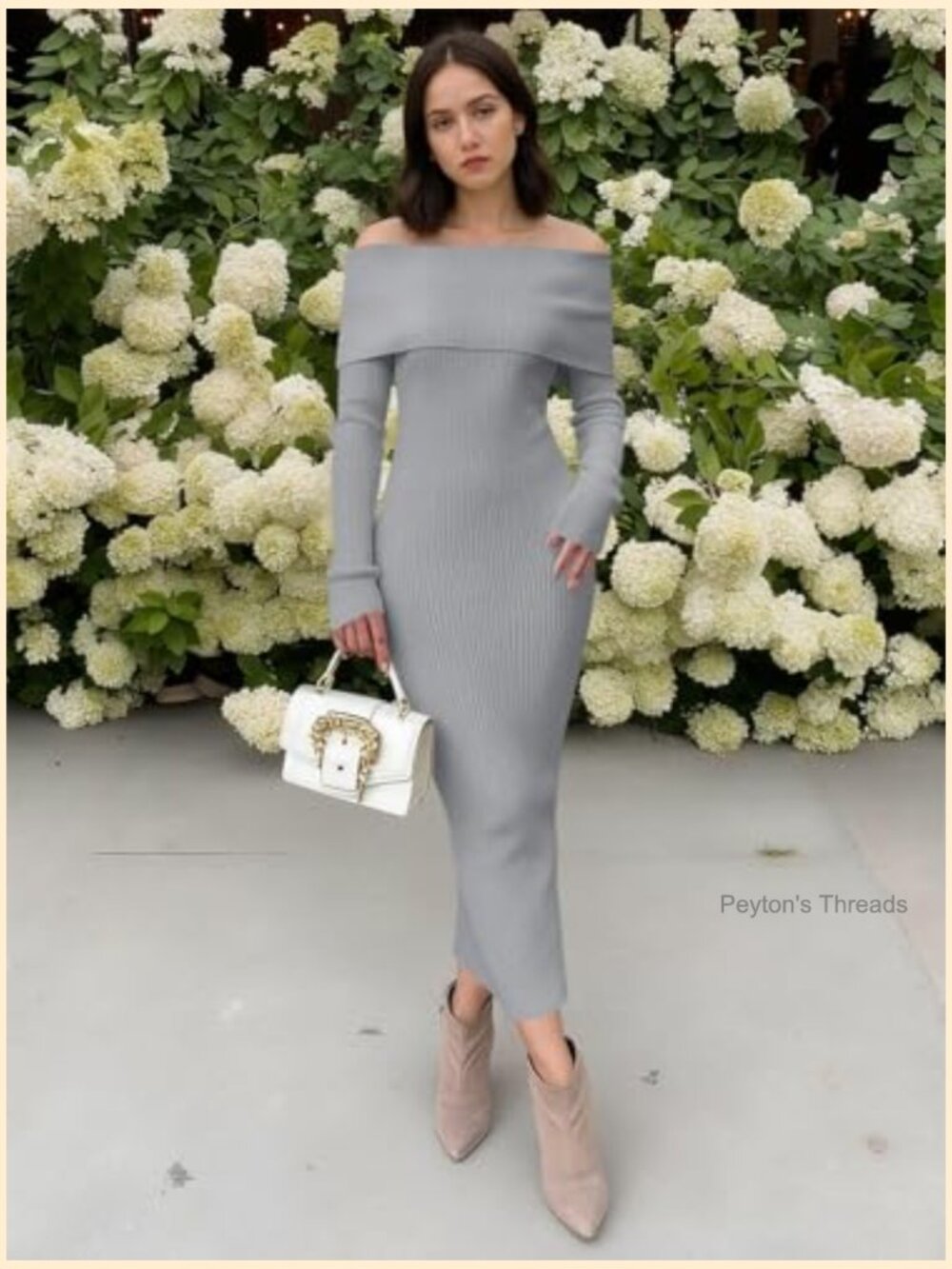 Off The Shoulder Bodycon Sweater Dress Long Sleeve Midi Party Dress - Picture 4 of 7